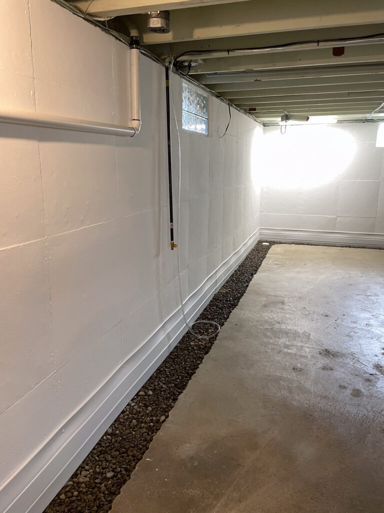 Interior basement waterproofing job in Genesee County, NY